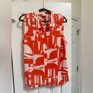 Cabi Kelly top. Red and White Geometric Sleeveless Blouse